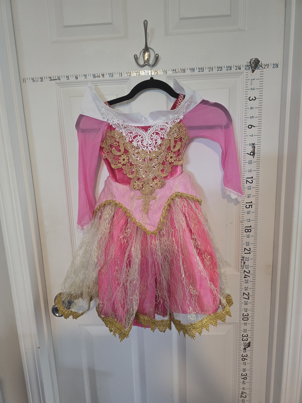 Girls' Pink Princess Costume Dress with Gold Trim
